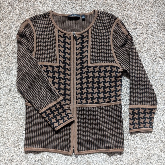 Carlisle Sweaters - NWOT Womens Small Carlisle Houndstooth Zip Up Jacket Cardigan Silk Blend